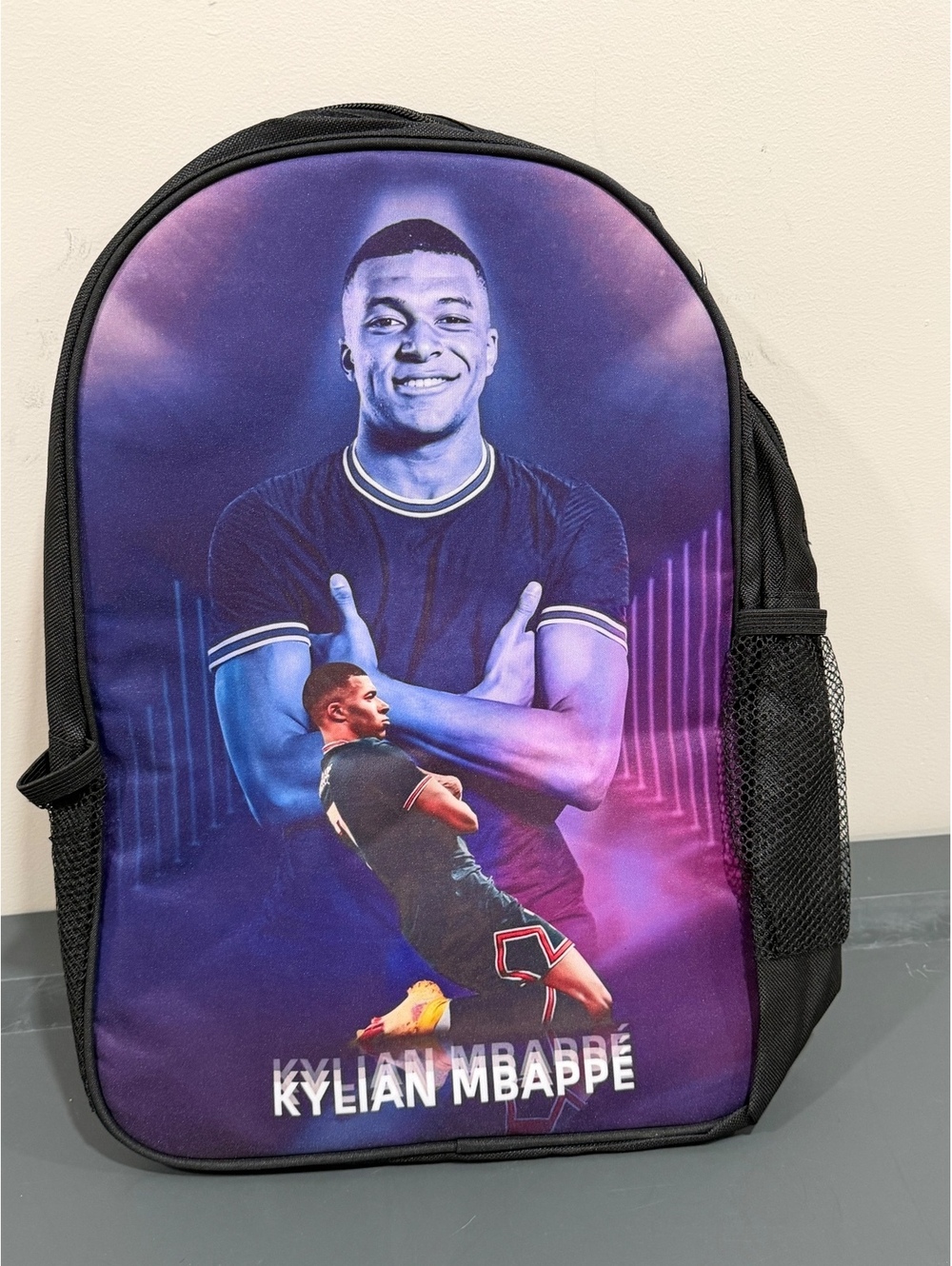 Kylian Mbappé Soccer Player Graphic Backpack Purple Black NWOT